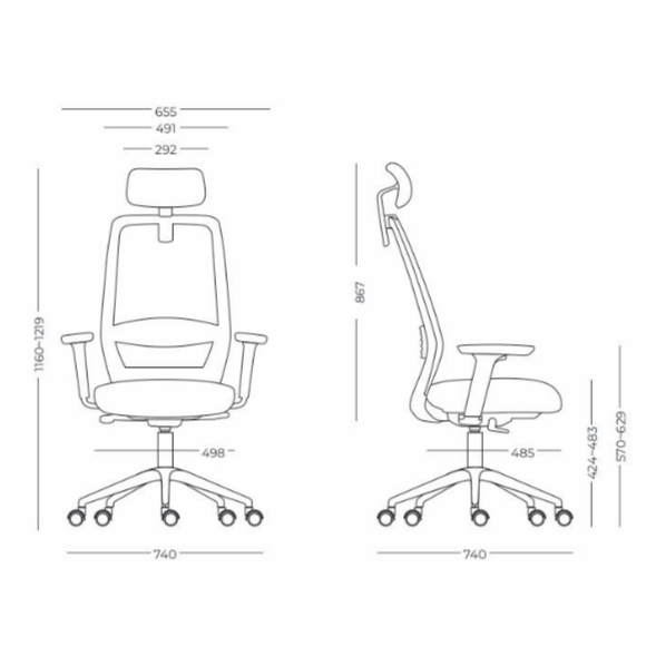 B.Type - Cadeira giratória espaldar alto com apoio de cabeça e base piramidal
